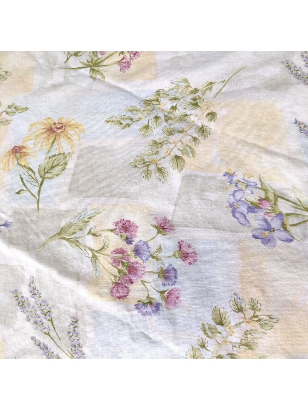 White Cotton Tablecloth Linen Oval 75x58 Floral Wildflower Garden Dining Kitchen